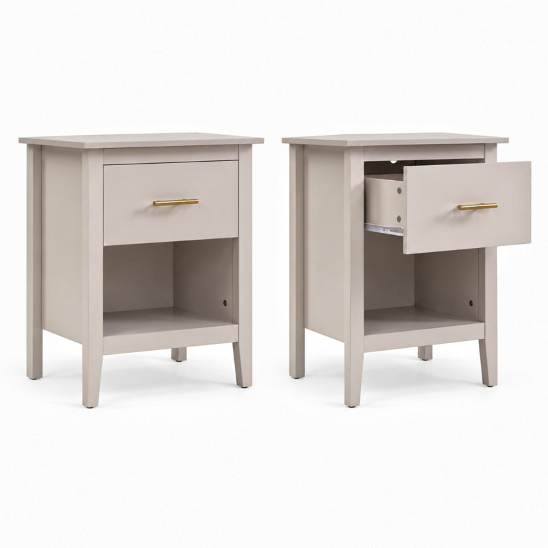 4 Piece Bedroom Furniture Set with 2 Door Wardrobe, 6 Drawer Chest of Drawers & 2 Bedside Tables, Bedroom Storage Set with Gold Handles