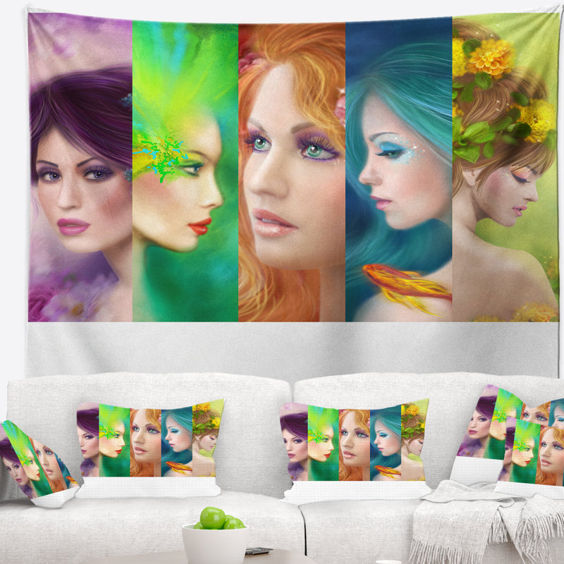 «Corwin Abstract Beautiful Women Face Collage Tapisserie», H 50 po x l 60 po