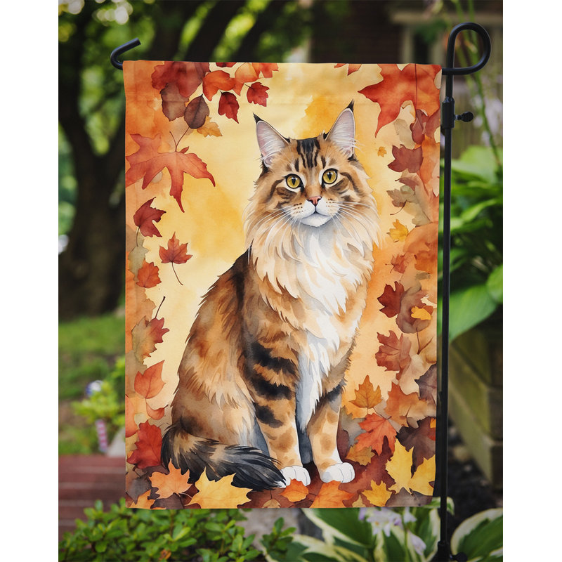 Cat in Fall Leaves Garden Flag, Cymric