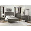 Commode de chambre contemporaine à trois tons gris avec tiroirs perchés sur des pieds en métal avec placage en acacia