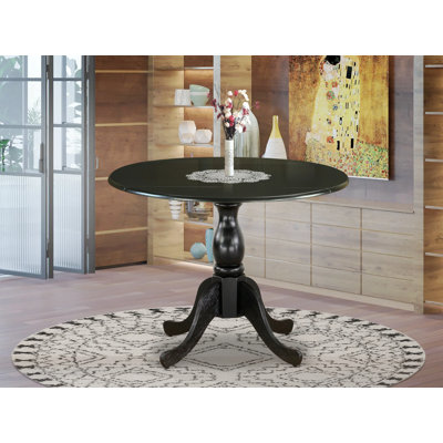 Round Dining Table with Drop Leaves - Black Table Top and Black Pedestal Leg Finish