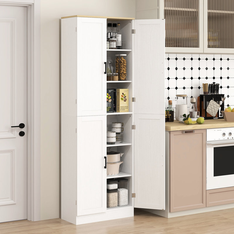 Garde-manger autoportant 67 po, armoire de rangement 4 portes avec tablettes réglables, armoire de cuisine avec portes et tablettes, blanc vieilli