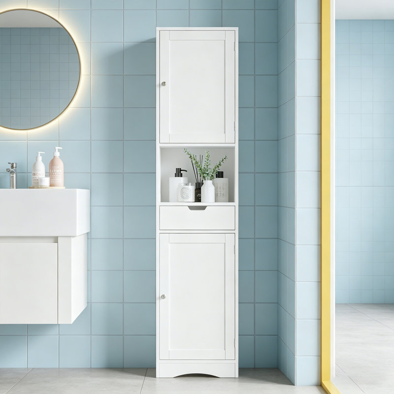 Tall Bathroom Storage Cabinet with Drawer and Adjustable Shelves