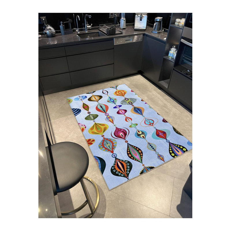 Blue Multicolor Surreal Shape Pattern Creative Modern Decorative Washable Rug, Runner 2'6" x 9'10" 