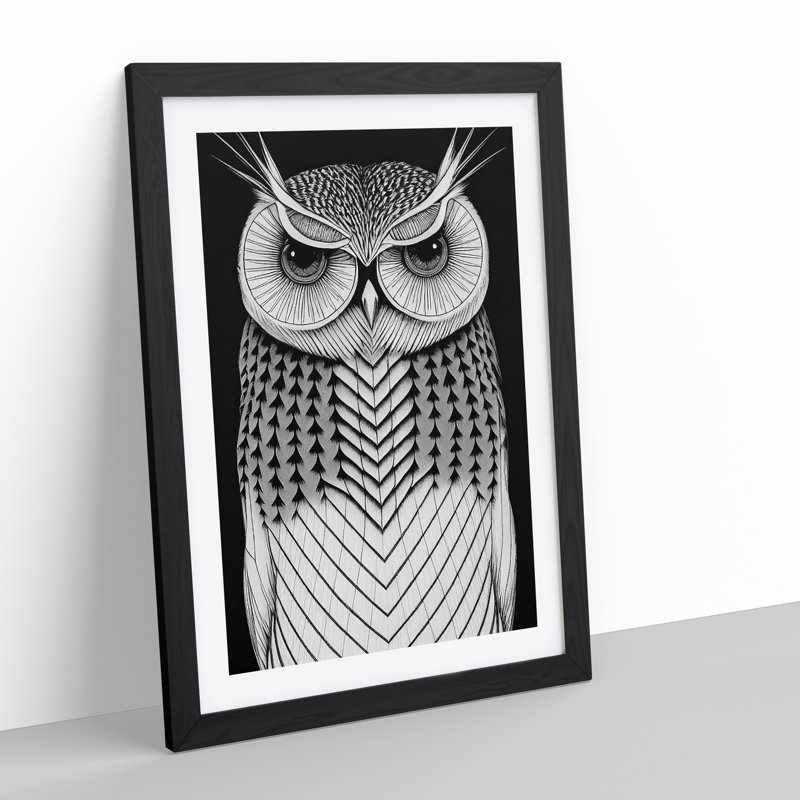 Owl in Monochrome No.4 - Framed Print, Black, 64cm H x 46cm W x 2cm D