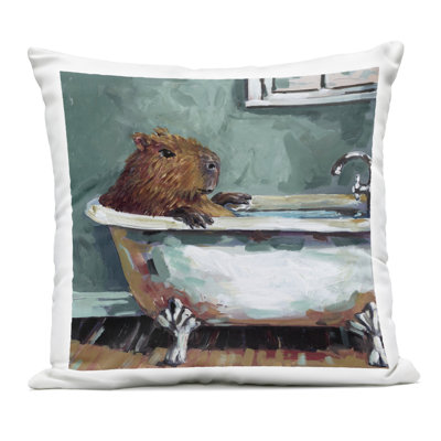 Capybara in Bubble Bath Outdoor Printed Pillow, design by Studio Bautista