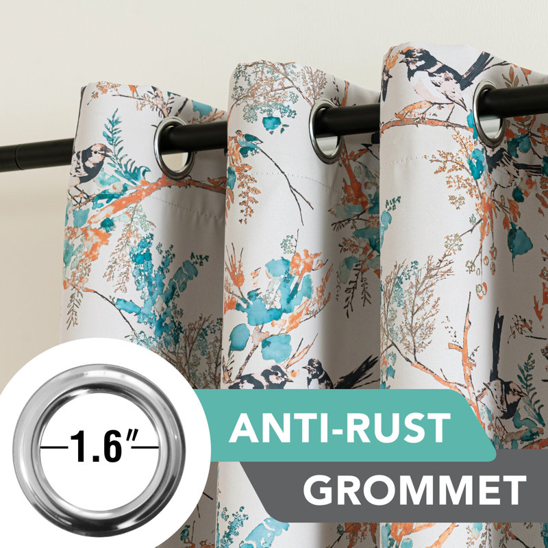 100% Blackout Curtains 2 Panels Set Hummingbird Floral Printed Drapes for Bedroom with , 52" W x 84" L, Teal