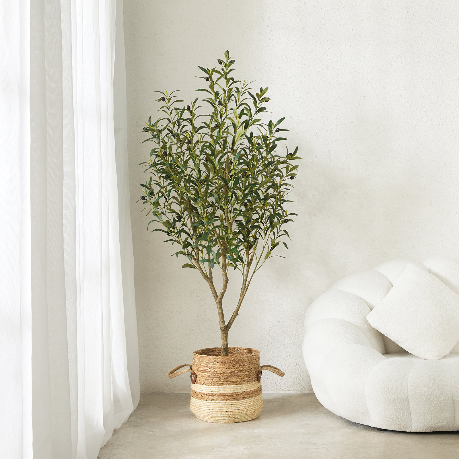 Adcock 72" Olive Tree in Pot, 60" H x 5.10" W x 22" D