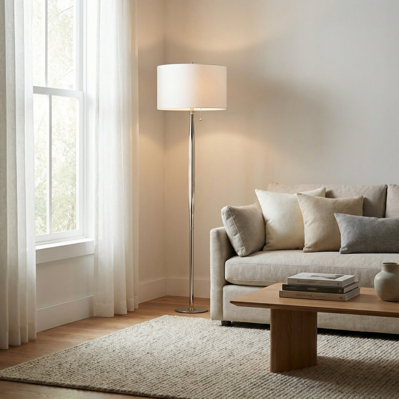 64" Marble Floor Lamp With White Shade