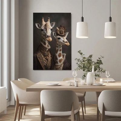 1Pc Framed Canvas Poster Print Giraffe couple, vintage costumes and hats, Victorian art style Wall Art Wall Pediments, Wall Decor, Perfect for Room De