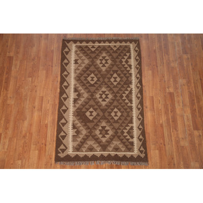 Tapis oriental brun en laine Kilim 3 x 5