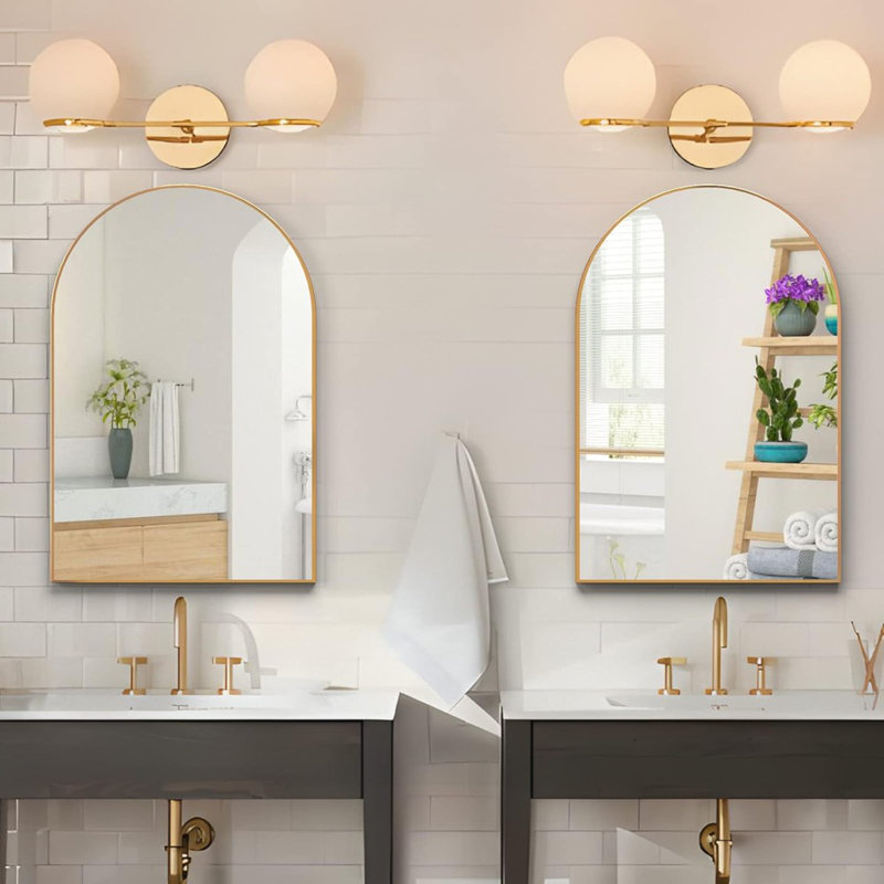 Gold Arched 20"x30" Metal Frame Bathroom Vanity Mirror
