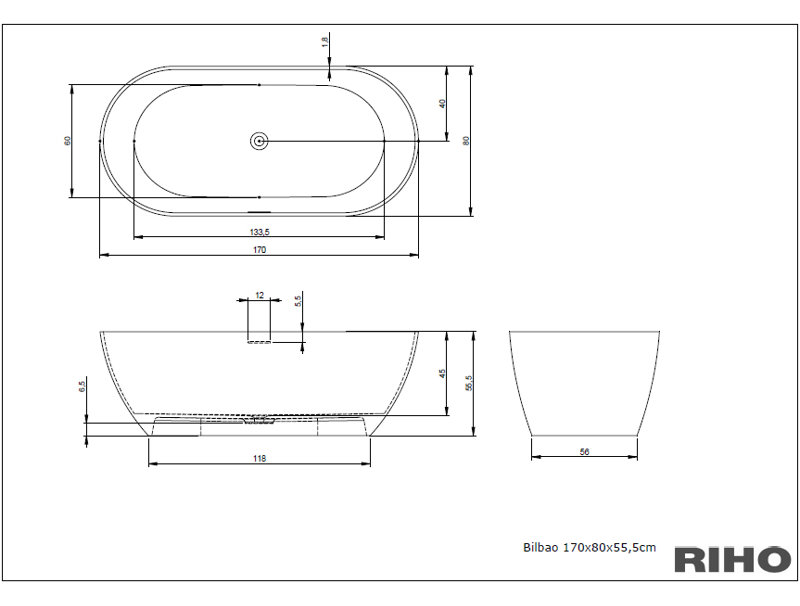 x Soaking Acrylic Bathtub, 63cm H x 175cm L x 85cm D