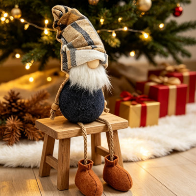 Ensemble de 3 décorations de gnome d'automne de l'Action de grâce, mélange de polyester à carreaux bleus et bruns