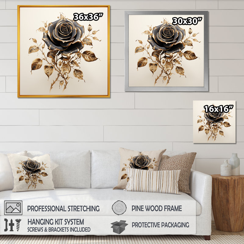 Vintage Rosegold Elegance III - art mural rose, Cadre flottant blanc, H 16 po x l 16 po x P 1 po