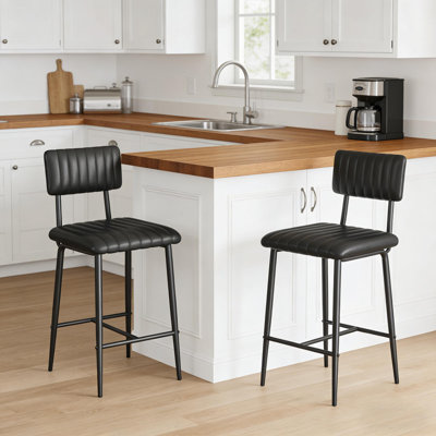 Set of 2 Bar Stools with Backrest and Footrest  for Island, Counter Bar, Kitchen