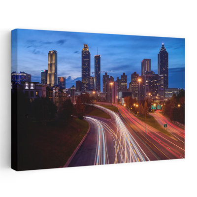 Light trails on road in city at night Atlanta Georgia USA 1 Piece Wrapped Canvas Wall Art