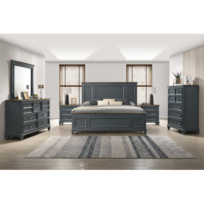 Semaj Wood Distressed Bedroom Set with Panel King Bed, Dresser, Mirror, 2 Nightstands, Chest by Laurel Foundry Modern Farmhouse