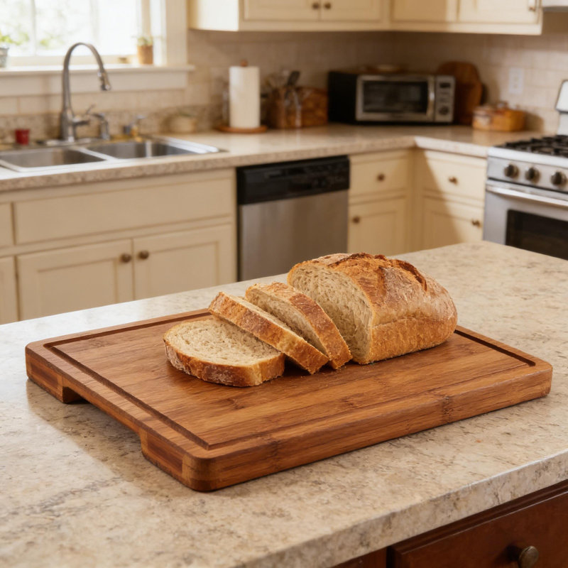 Planche à découper en bambou avec couteaux à jus profond facile à nettoyer et facile à nettoyer, 16 po x 11 po