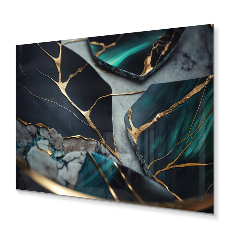 Géode abstraite verte II - décoration murale abstraite en marbre en métal, H 12 po x l 20 po x P 1 po