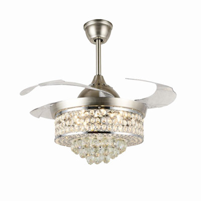 42"" Crystal Ceiling Fans With Lights Retractable Blades Remote Control Modern Luxury LED Chandelier Fan 3 Speeds 3 Color Changes Lighting Fixtures Sil -  Rosdorf Park, 13A32F8B5B264B1B8351E7CCDF461981