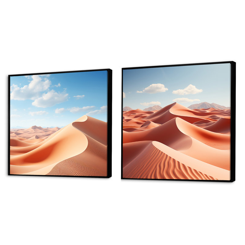 Desert Glamis Sand Dunes - Ensemble de 3 collages carrés du désert, Cadre flottant noir, H 30 po x l 61 po