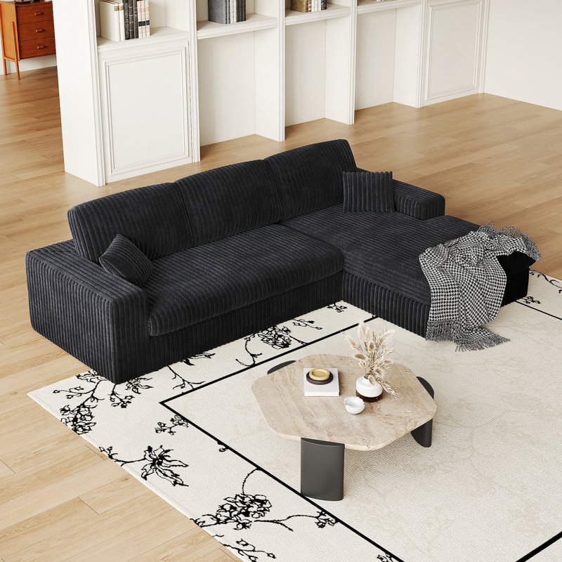 Canapé en velours côtelé modulaire de 114,5 pi, canapé réversible à siège inclinable, canapé 2 en 1 avec fauteuil inclinable et canapé en forme de L avec trois coussins décoratifs et deux coussins décoratifs