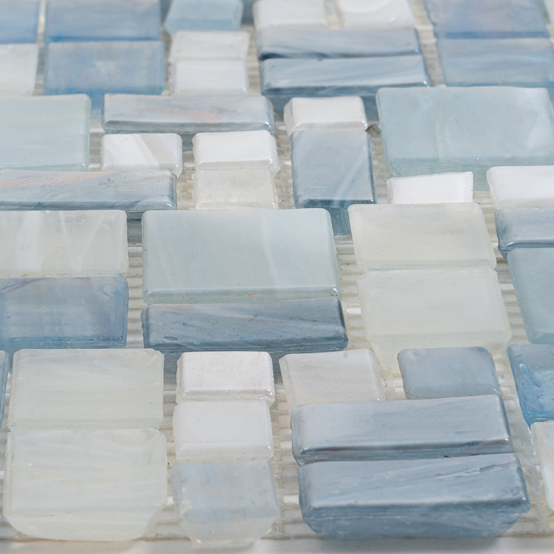 13" x 13" Straight Edge Glass Mosaic Wall & Floor Tile, Blue
