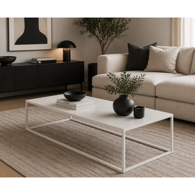 Table basse Weidler - Table basse en métal Miley - Table d'appoint moderne rectangulaire en métal blanc pour le salon, table de centre minimaliste contemporaine - Table basse blanche