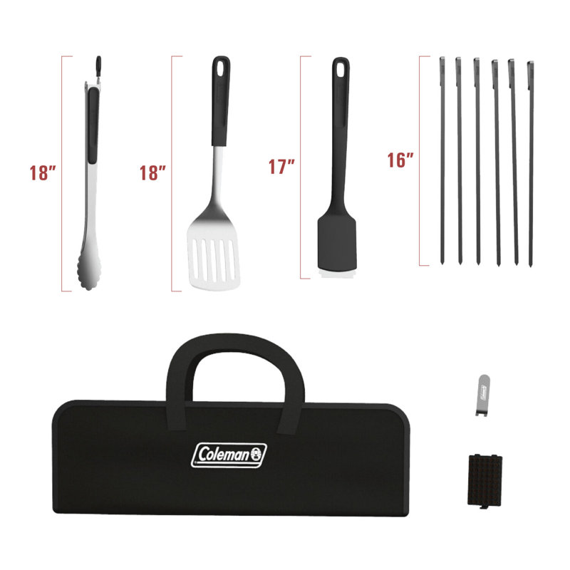 Ensemble d'outils pour barbecue 12 pièces Coleman Cookout, outils de cuisson résistants à la chaleur