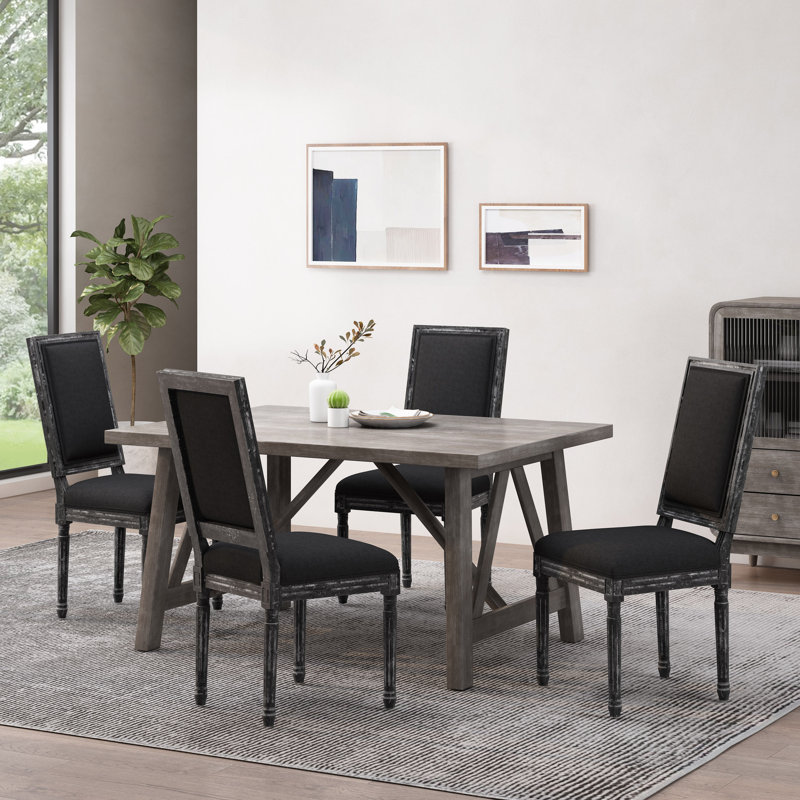Viveiros 1'' H Fabric Upholstered Side Chair, Natural, 4, Slate Blue
