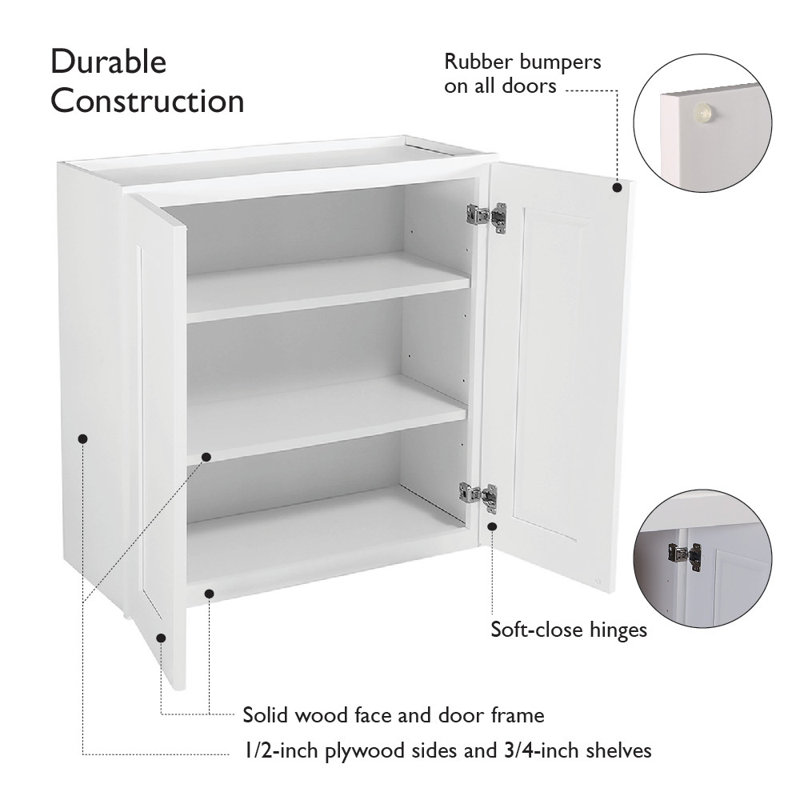 Design House Brookings Plywood Ready to Assemble Shaker 24x30x12 in. 1-Door Wall Corner Kitchen Cabinet in White