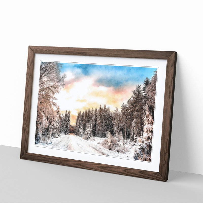 Winter White Forest in Sweden - Picture Frame Painting Print, 62cm H x 87cm W x 2cm D, Walnut Framed