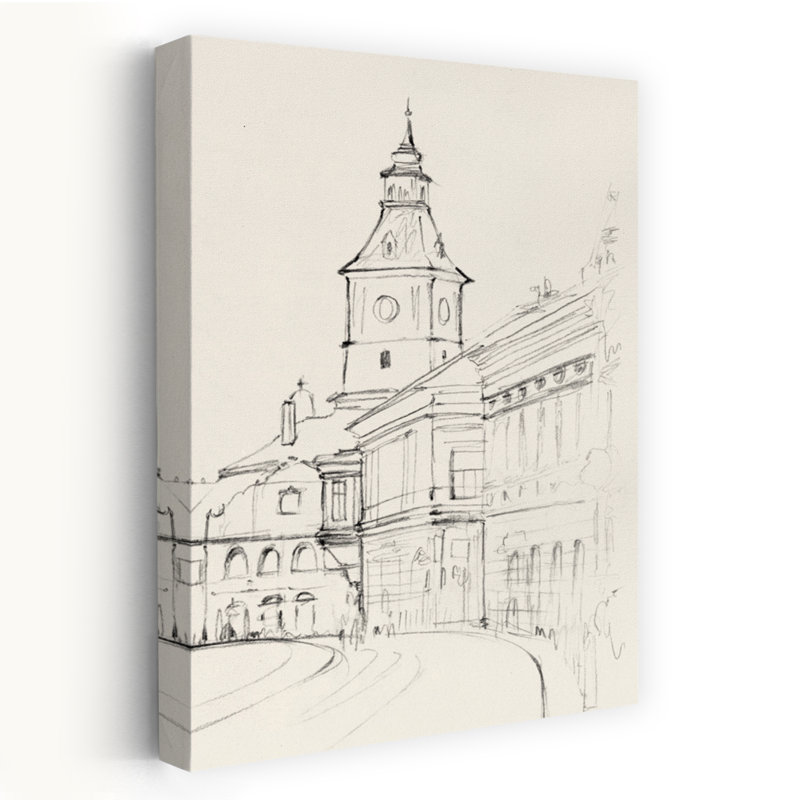 Horloge dans une rue tranquille, paysage abstrait, art mural, H 48 po x l 32 po