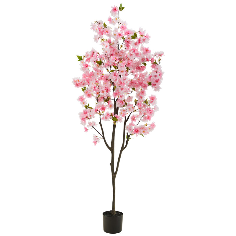 6ft Pink Faux Cherry Blossom Tree in Black Planter