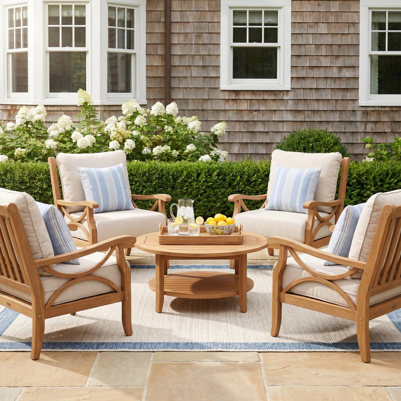 Brunswick 4-Person Teak Outdoor Conversation Set with Cushions, Navy Performance