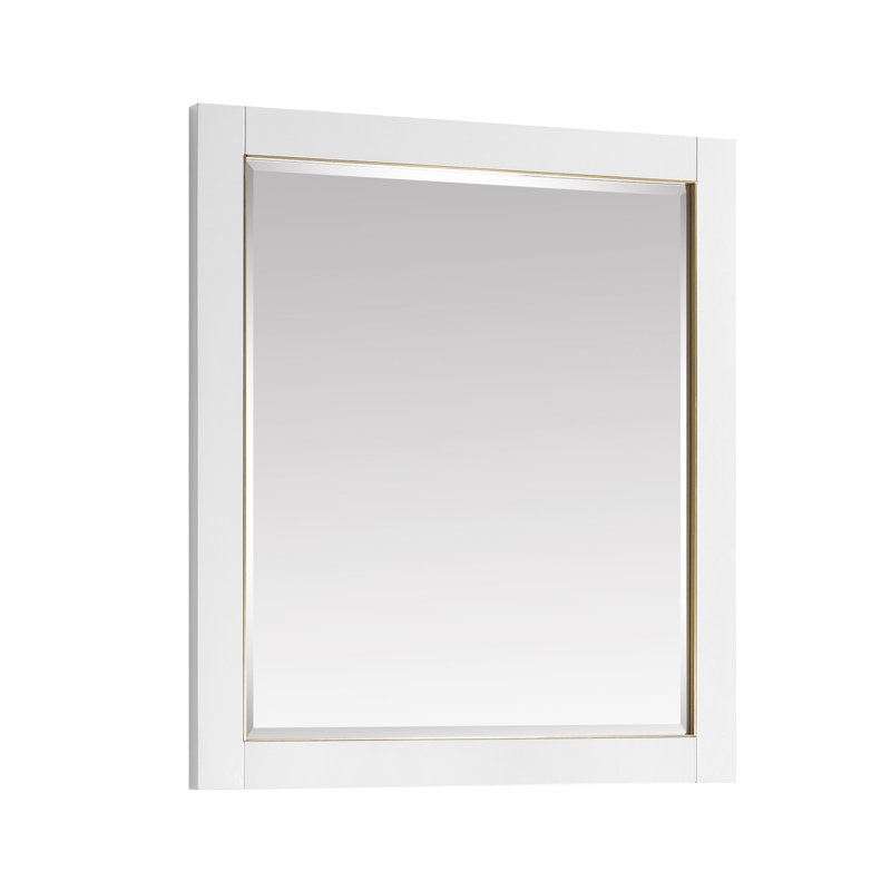 Mason Rectangle Solid Wood Beveled Mirror, Twilight Gray w/ Matte Gold, 32" H x 28" W