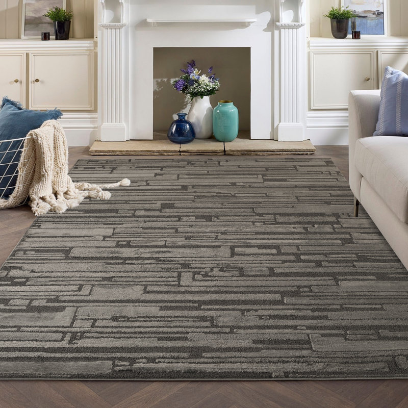 Hamilton Modern Metallic Sheen Area Rug - Polypropylene Weaving - Jute Backing - Blocked Bold Geometric Design Rugs, Dark Grey