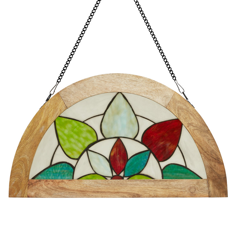 14"H Tiffany-Style Floral Stained Glass Window Panel