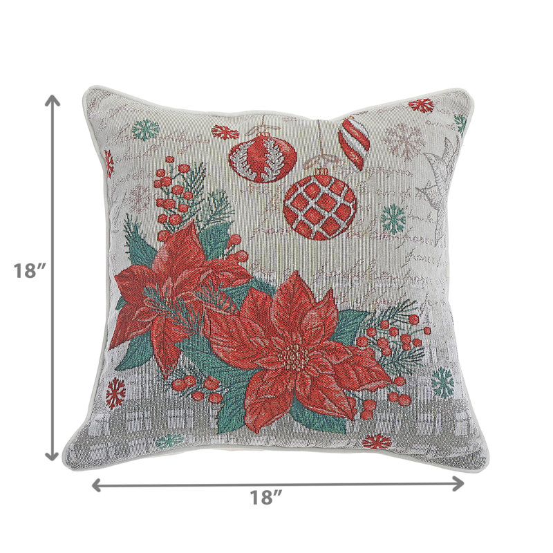 Coussin en tapisserie (poinsettia et ornements) (18 x 18) - ensemble de 2