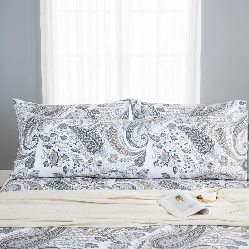Body Pillowcase 100% Cotton Pillow case, 1-Piece Grey Paisely Boho Pillow Cover, Soft Breathable Natural Pillow Case with Envelope Closure (Body, 20"x54")