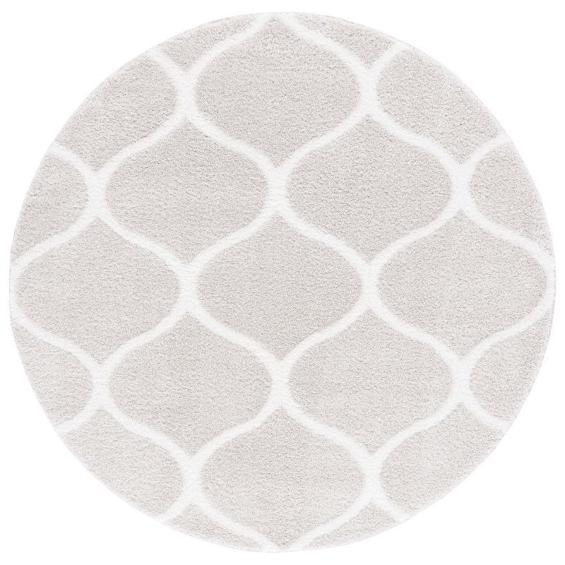 Tapis géométrique argenté / blanc Eversyn, Rond 6 pi 7 po