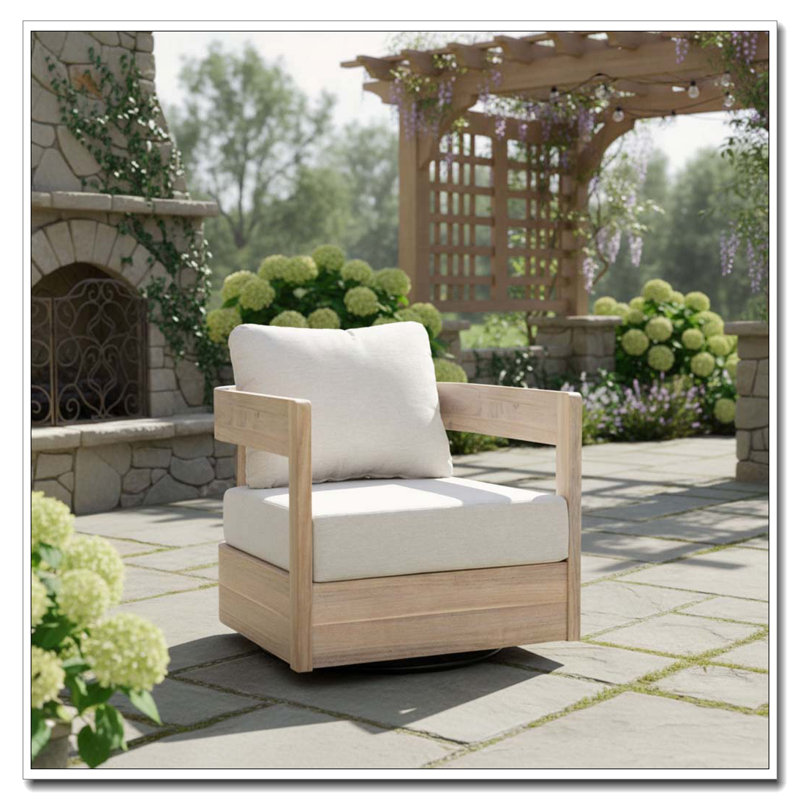 Fauteuil club d'extérieur pivotant en bois, Blanc clair