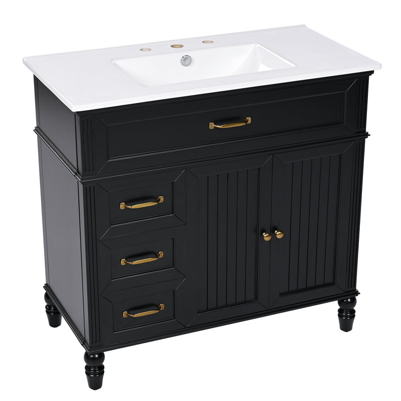 Ensemble de meuble-lavabo simple 36 po avec plateau en céramique Modern, Noir