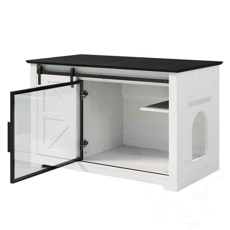 Enceinte de litière pour chat en acrylique avec porte de grange coulissante et lumière DEL