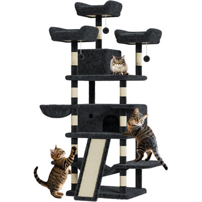 68.5'' Large Cat Tree, Heavy Duty Cat Tower With Condo, Plush Perches, Sisal Scratching Posts, Hammocks, Basket, Dangling Ball