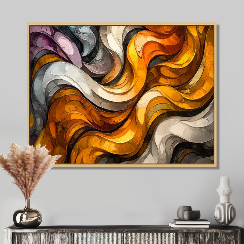 Coper et métal Prismatic Maze II - vagues abstraites modernes, décoration murale, H 30 po x l 40 po, Cadre flottant