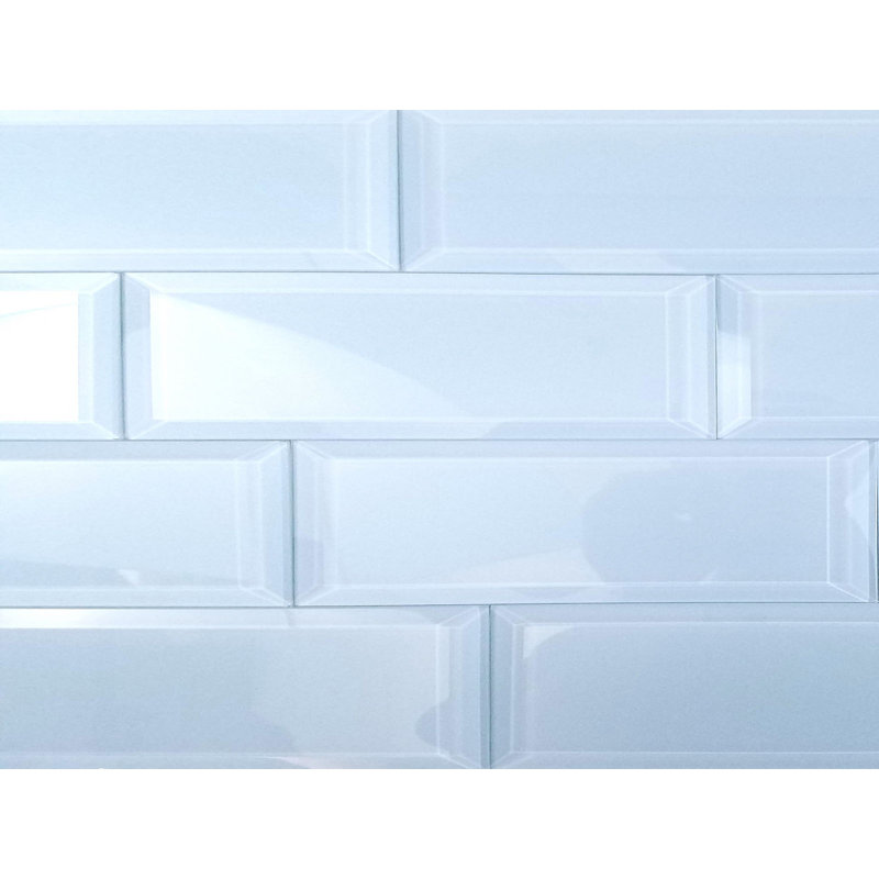 Carrelage mural de cuisine et de salle de bain en verre biseauté de qualité diamantée givré 3 po x 12 po Frosted Elegance