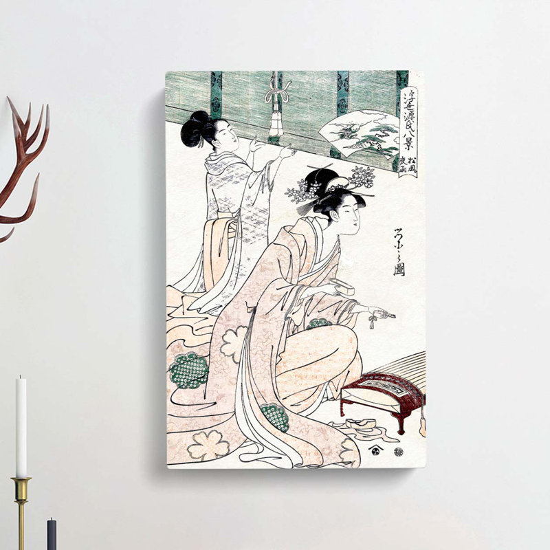Evening Rain & Wind by Chobunsai Eishi - Wrapped Canvas Painting, 50cm H x 35cm W x 3cm D