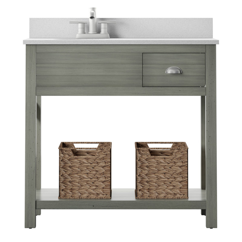 Lazenby 36'' Single Bathroom Vanity with Stone Top, Distressed Gray